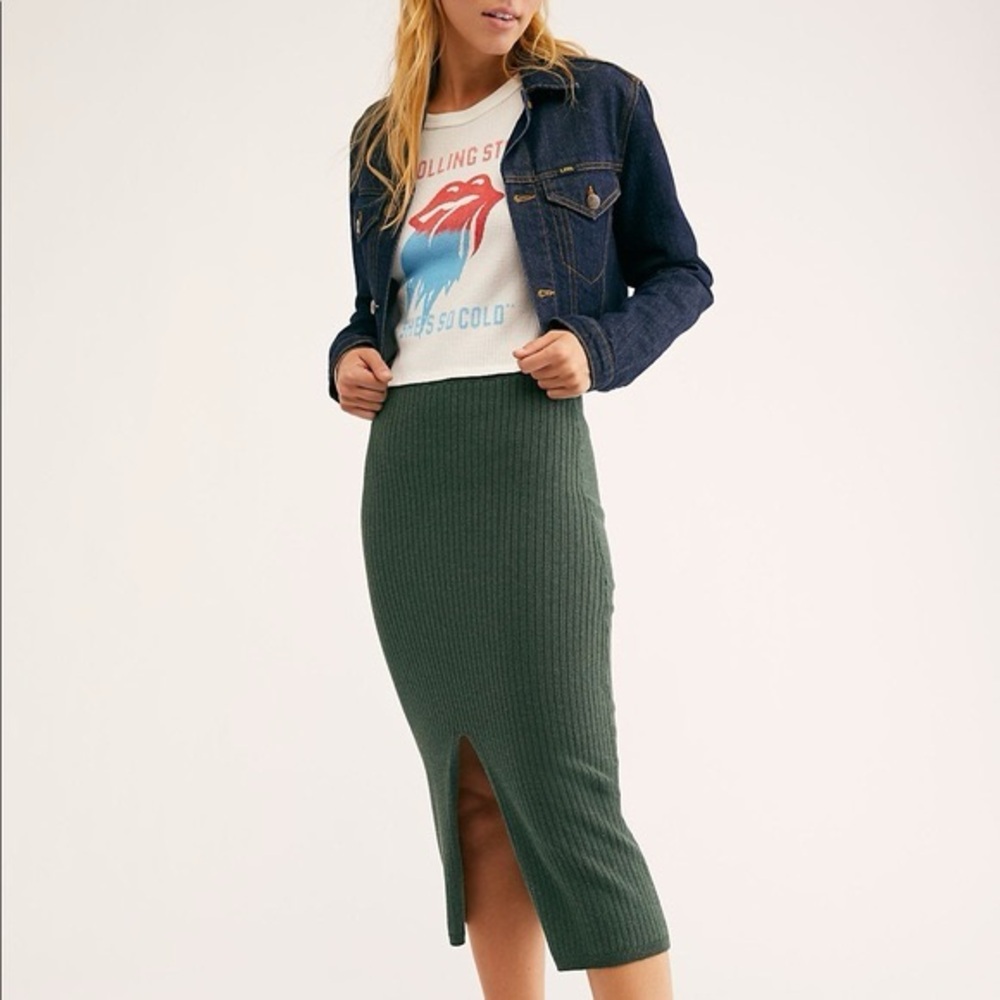 Free people Skyline rib Knit midi Skirt in Forest Green S